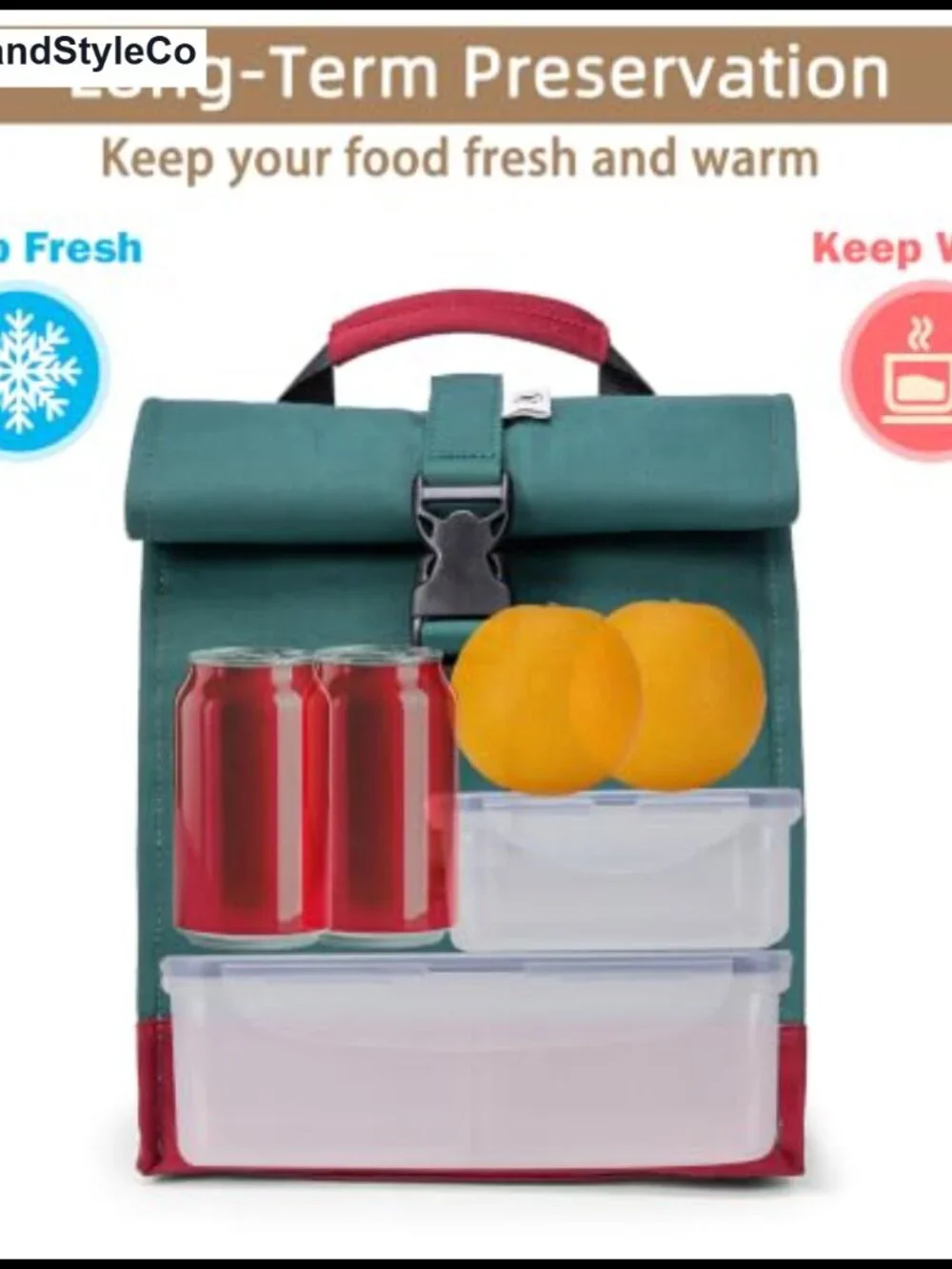 Insulated Rolltop Lunch Bag for Work, School, Picnic - Durable Nylon